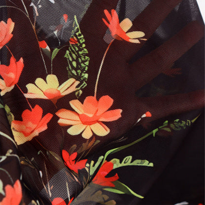 🌞Frühlingserwachen: 50% Rabatt!✨ Damen Maxikleid mit Blumenprint, transparentem Mesh & Rüschensaum – Bodycon-Passform für Gala & Abendveranstaltungen