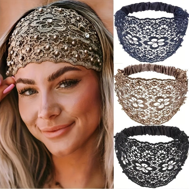 🌞Frühlingserwachen: 50% Rabatt!✨ Breites Haarband aus Guipure-Spitze mit Perlen & Blumenmotiv – Kaschiert dünner werdendes Haar & verleiht eine elegante Ausstrahlung!