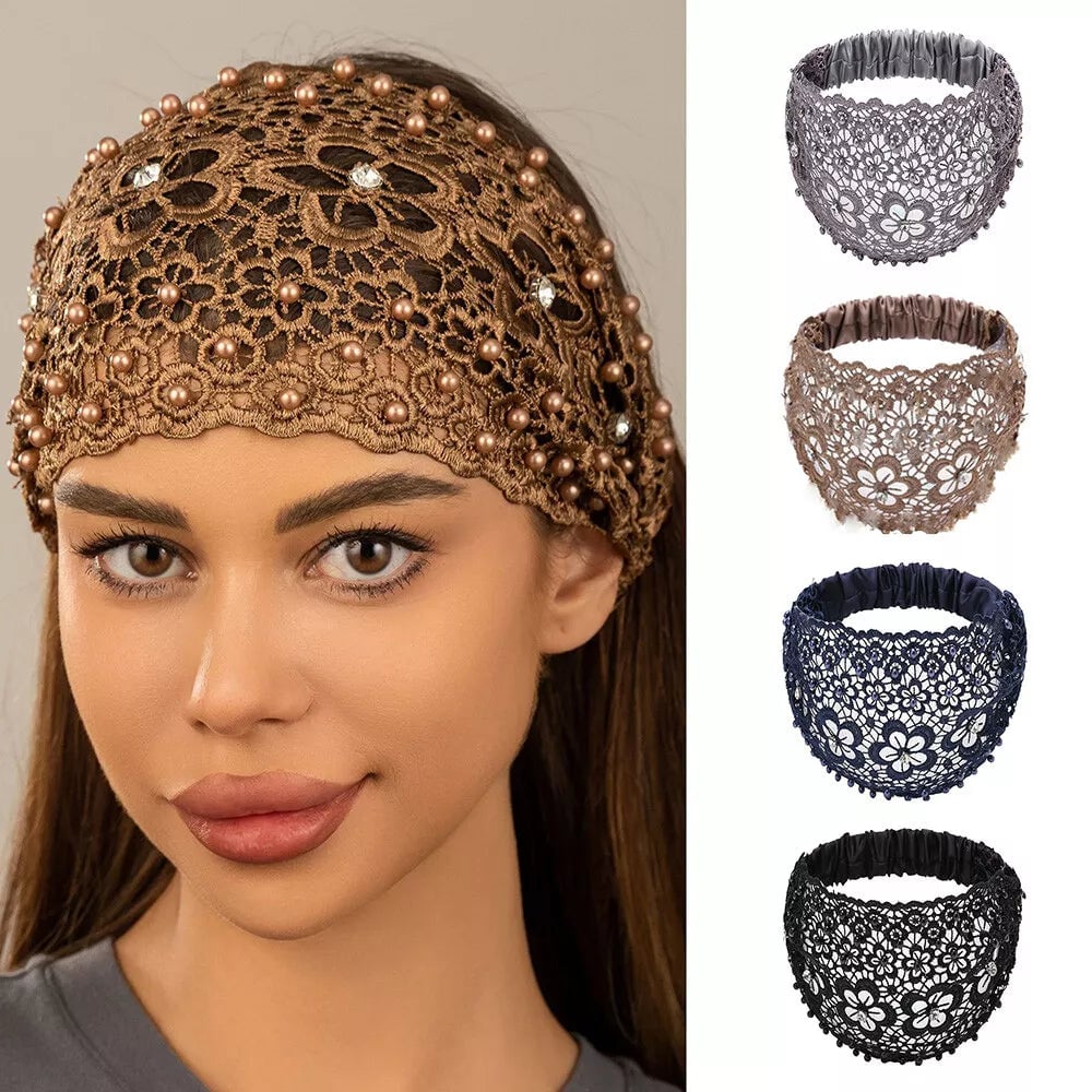 🌞Frühlingserwachen: 50% Rabatt!✨ Breites Haarband aus Guipure-Spitze mit Perlen & Blumenmotiv – Kaschiert dünner werdendes Haar & verleiht eine elegante Ausstrahlung!