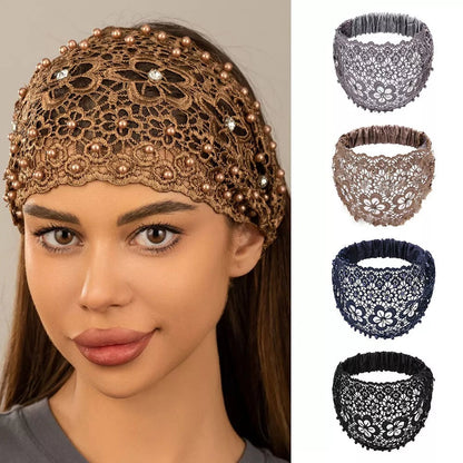 🌞Frühlingserwachen: 50% Rabatt!✨ Breites Haarband aus Guipure-Spitze mit Perlen & Blumenmotiv – Kaschiert dünner werdendes Haar & verleiht eine elegante Ausstrahlung!