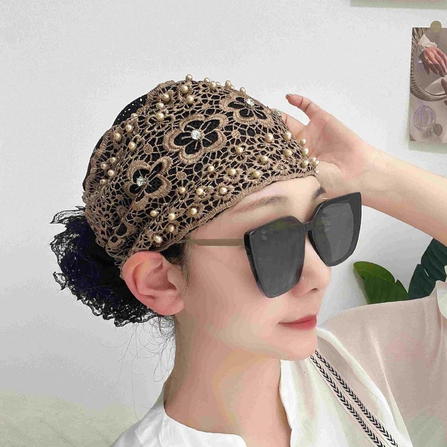 🌞Frühlingserwachen: 50% Rabatt!✨ Breites Haarband aus Guipure-Spitze mit Perlen & Blumenmotiv – Kaschiert dünner werdendes Haar & verleiht eine elegante Ausstrahlung!