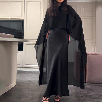 🌞Frühlingserwachen: 50% Rabatt!✨Elegantes Damen Cape-Kleid & Schal-Set – Fließendes Design, Zweiteilig & Vielseitig für Fest & Gala