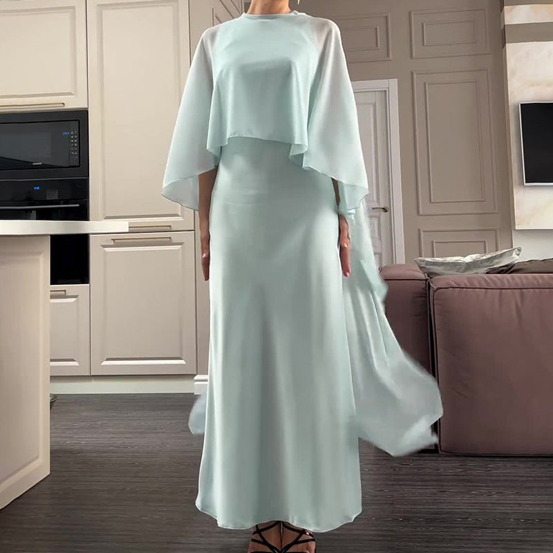 🌞Frühlingserwachen: 50% Rabatt!✨Elegantes Damen Cape-Kleid & Schal-Set – Fließendes Design, Zweiteilig & Vielseitig für Fest & Gala