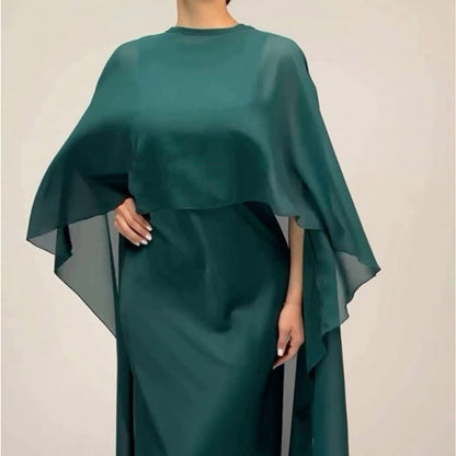 🌞Frühlingserwachen: 50% Rabatt!✨Elegantes Damen Cape-Kleid & Schal-Set – Fließendes Design, Zweiteilig & Vielseitig für Fest & Gala