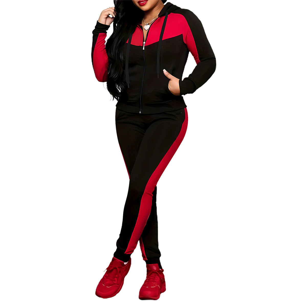 🌞Frühlingserwachen: 50% Rabatt!🔥"Effortless Style" Athleisure-Set: Figurschmeichelnder Color-Block Trainingsanzug für Damen