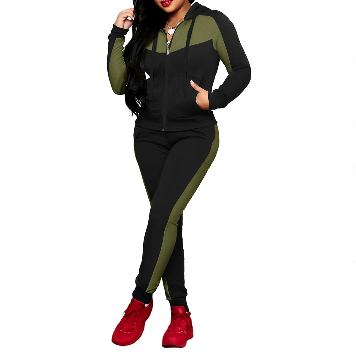 🌞Frühlingserwachen: 50% Rabatt!🔥"Effortless Style" Athleisure-Set: Figurschmeichelnder Color-Block Trainingsanzug für Damen