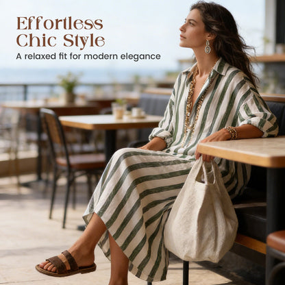 🌞Frühlingserwachen: 50% Rabatt!👗 Gestreiftes Langarm-Hemdkleid – Oversize-Schnitt mit vertikalen Streifen – Aus reiner Baumwolle & mit Seitentaschen