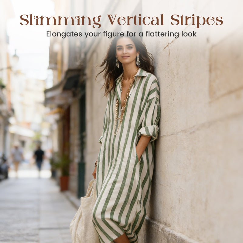 🌞Frühlingserwachen: 50% Rabatt!👗 Gestreiftes Langarm-Hemdkleid – Oversize-Schnitt mit vertikalen Streifen – Aus reiner Baumwolle & mit Seitentaschen