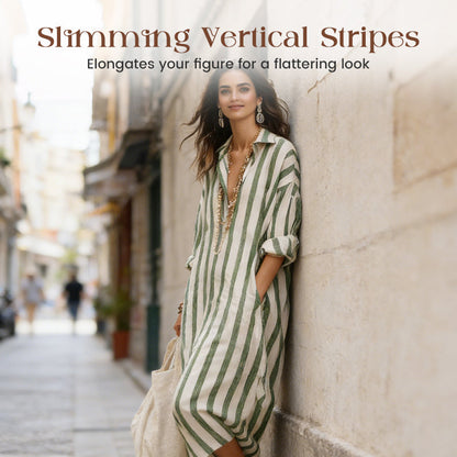 🌞Frühlingserwachen: 50% Rabatt!👗 Gestreiftes Langarm-Hemdkleid – Oversize-Schnitt mit vertikalen Streifen – Aus reiner Baumwolle & mit Seitentaschen