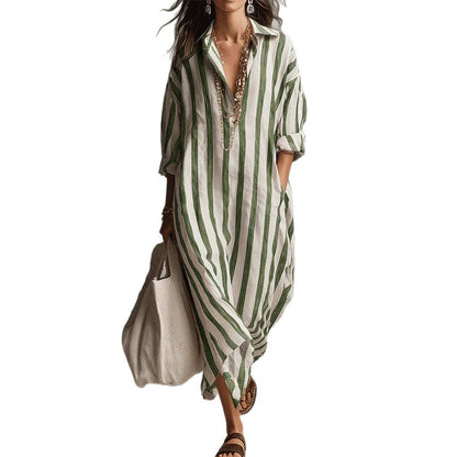 🌞Frühlingserwachen: 50% Rabatt!👗 Gestreiftes Langarm-Hemdkleid – Oversize-Schnitt mit vertikalen Streifen – Aus reiner Baumwolle & mit Seitentaschen