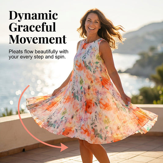 🌞Frühlingserwachen: 50% Rabatt!✨ Damen Ärmelloses Plissé-Midikleid mit Blumenprint