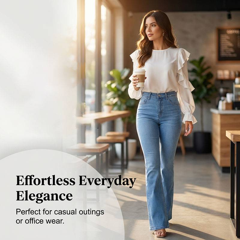 🌞Frühlingserwachen: 50% Rabatt!✨ Damen Hochtaillierte Schlagjeans – 4-Way-Stretch, Peach-Lift & Kurvenkontrolle, Elegant für Alltag & Büro