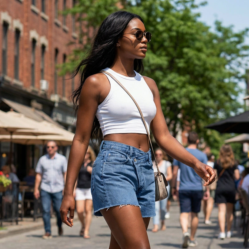 🌞Frühlingserwachen: 50% Rabatt!👖Damen Hohe Taille Jeansshorts – Asymmetrisches Crossover-Design & Ausfranster Saum, Modern & Schlank für Sommer