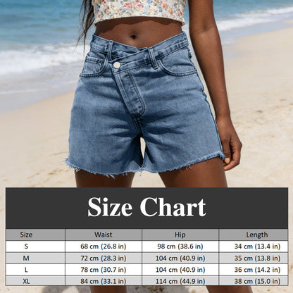 🌞Frühlingserwachen: 50% Rabatt!👖Damen Hohe Taille Jeansshorts – Asymmetrisches Crossover-Design & Ausfranster Saum, Modern & Schlank für Sommer