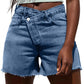 🌞Frühlingserwachen: 50% Rabatt!👖Damen Hohe Taille Jeansshorts – Asymmetrisches Crossover-Design & Ausfranster Saum, Modern & Schlank für Sommer