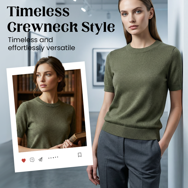 🌞Frühlingserwachen: 50% Rabatt!👚 Damen Strickoberteil mit Rundhalsausschnitt & kurzen Ärmeln