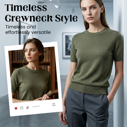 🌞Frühlingserwachen: 50% Rabatt!👚 Damen Strickoberteil mit Rundhalsausschnitt & kurzen Ärmeln