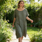 🌞Frühlingserwachen: 50% Rabatt!✨Damen Lässiges Leinen-Optik Tunika-Kleid – Mit Seitentaschen & Seitenknöpfen, 100% Baumwolle für Garten & Alltag