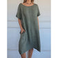 🌞Frühlingserwachen: 50% Rabatt!✨Damen Lässiges Leinen-Optik Tunika-Kleid – Mit Seitentaschen & Seitenknöpfen, 100% Baumwolle für Garten & Alltag
