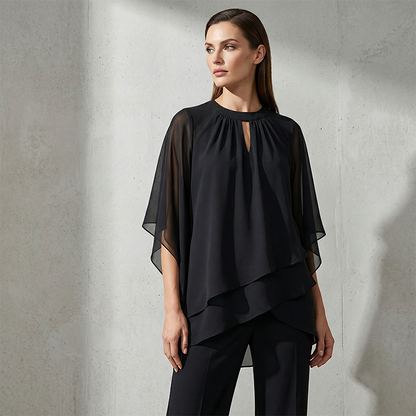 🌞Frühlingserwachen: 50% Rabatt!✨Festliches Chiffon-Set: Figurschmeichelnder Zweiteiler im Lagen-Look mit weiter Hose