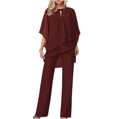 🌞Frühlingserwachen: 50% Rabatt!✨Festliches Chiffon-Set: Figurschmeichelnder Zweiteiler im Lagen-Look mit weiter Hose