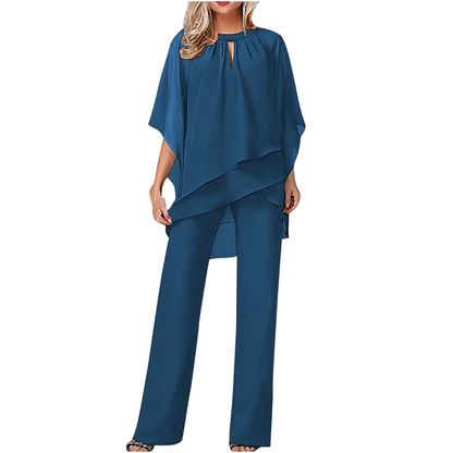 🌞Frühlingserwachen: 50% Rabatt!✨Festliches Chiffon-Set: Figurschmeichelnder Zweiteiler im Lagen-Look mit weiter Hose