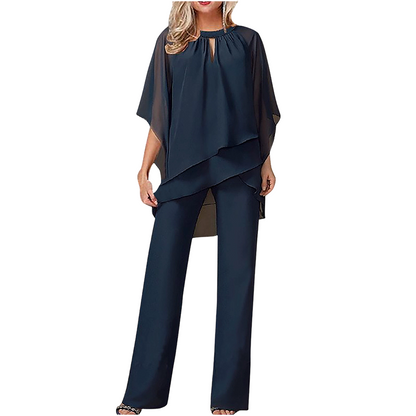 🌞Frühlingserwachen: 50% Rabatt!✨Festliches Chiffon-Set: Figurschmeichelnder Zweiteiler im Lagen-Look mit weiter Hose