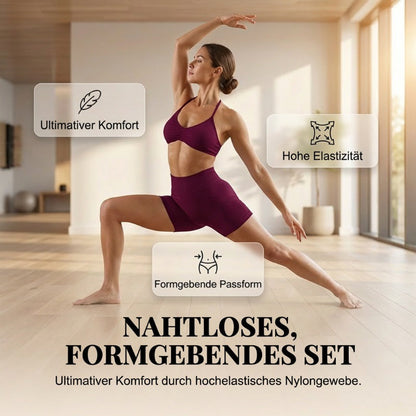 🌞Frühlingserwachen: 50% Rabatt!💜Damen Nahtloses Yoga Set – Neckholder-Top & Hoher Bund Shorts, Formgebend & Hohe Elastizität für Fitness & Yog