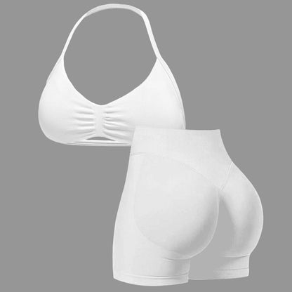 🌞Frühlingserwachen: 50% Rabatt!💜Damen Nahtloses Yoga Set – Neckholder-Top & Hoher Bund Shorts, Formgebend & Hohe Elastizität für Fitness & Yog