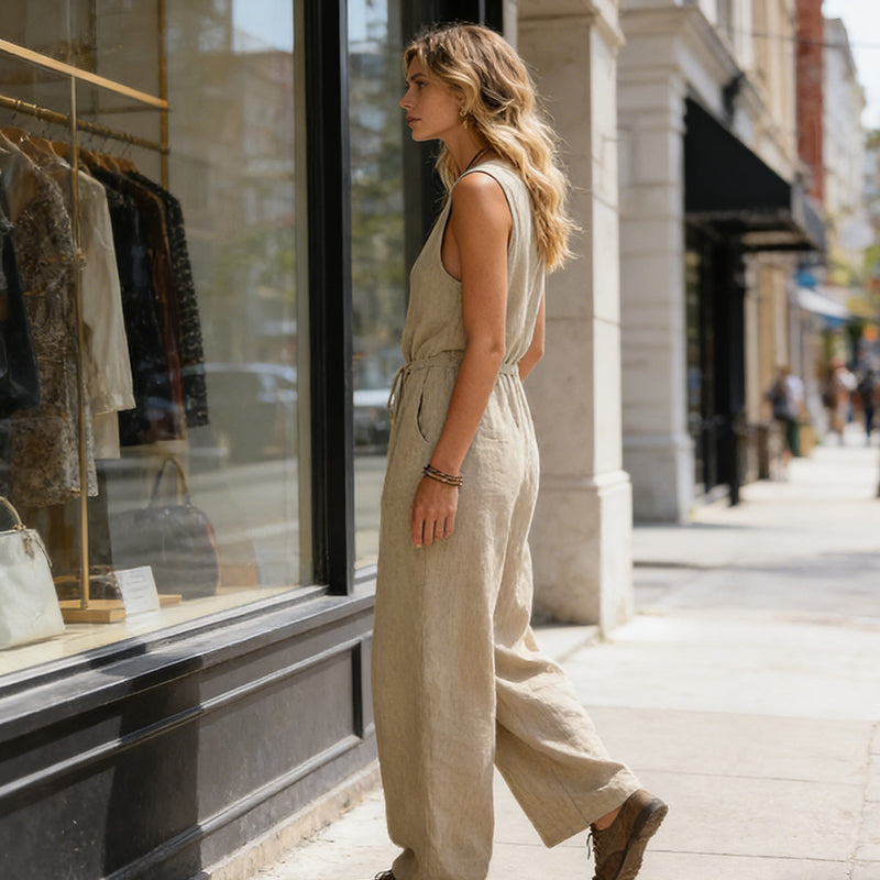 🌞Frühlingserwachen: 50% Rabatt!Eleganter V-Ausschnitt Overall: Ärmelloser Jumpsuit mit Knopfleiste im lockeren Schnitt
