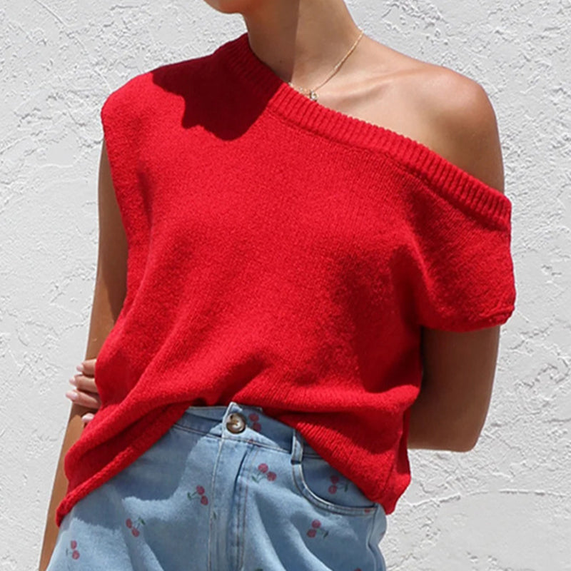 🌞Frühlingserwachen: 50% Rabatt!✨Damen Schulterfreies Strickoberteil – Atmungsaktiver Baumwoll-Mischstoff, Weich & Stretch, Vielseitig