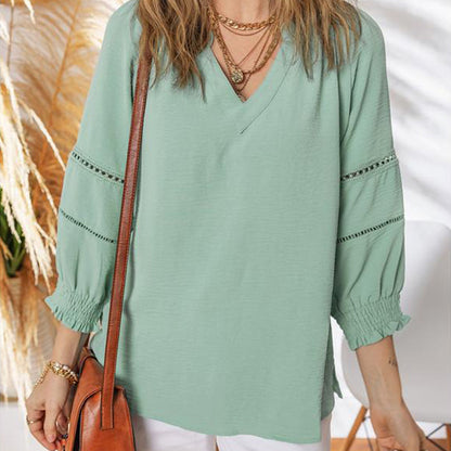 🌞Frühlingserwachen: 50% Rabatt!🌸Elegante Boho-Bluse mit V-Ausschnitt & Laternenärmeln | Luftig, Leicht & Figurumschmeichelnd