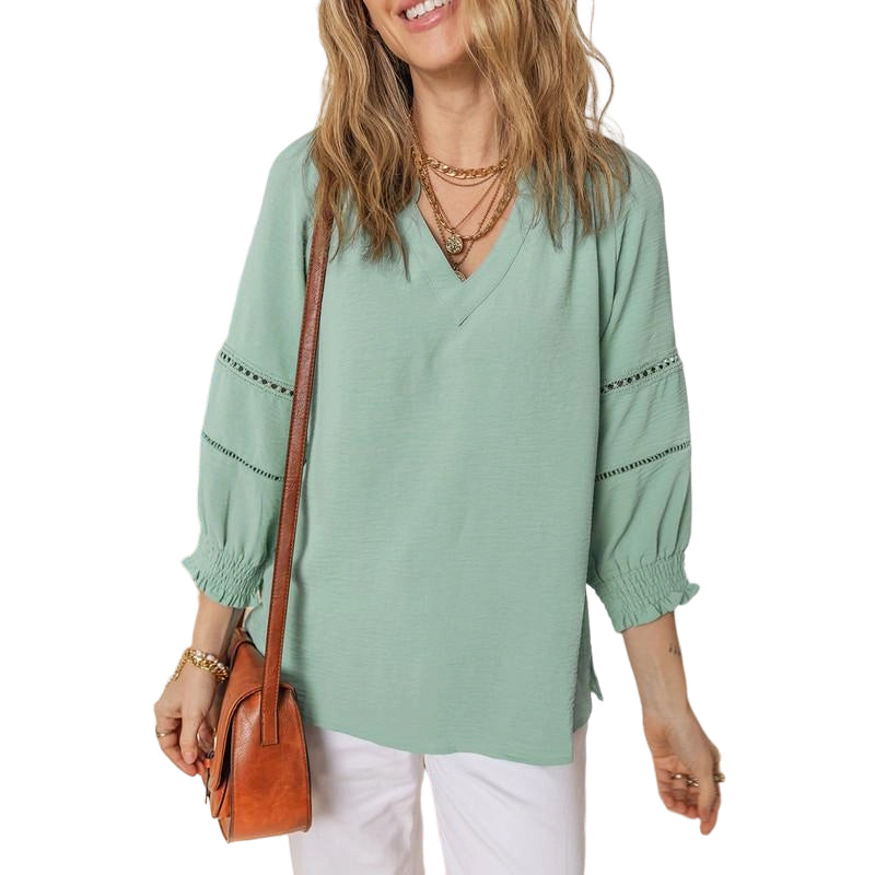🌞Frühlingserwachen: 50% Rabatt!🌸Elegante Boho-Bluse mit V-Ausschnitt & Laternenärmeln | Luftig, Leicht & Figurumschmeichelnd