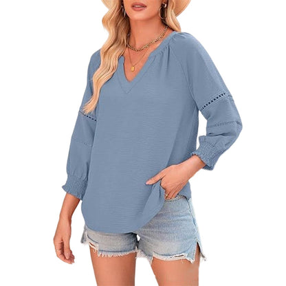 🌞Frühlingserwachen: 50% Rabatt!🌸Elegante Boho-Bluse mit V-Ausschnitt & Laternenärmeln | Luftig, Leicht & Figurumschmeichelnd