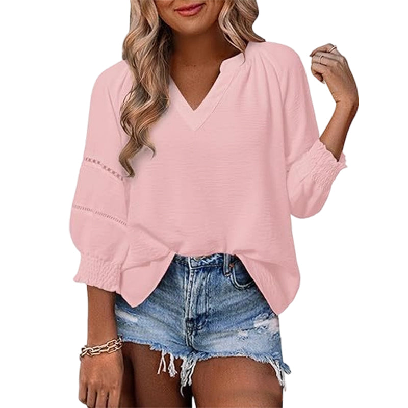 🌞Frühlingserwachen: 50% Rabatt!🌸Elegante Boho-Bluse mit V-Ausschnitt & Laternenärmeln | Luftig, Leicht & Figurumschmeichelnd