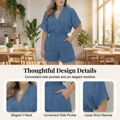 🌞Frühlingserwachen: 50% Rabatt!📿"Easy Breeze" Sommer-Romper: Figurschmeichelnde Smock-Taille & V-Neck