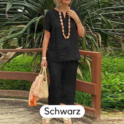 🌞Frühlingserwachen: 50% Rabatt!✨ Damen Lässiges Sommer-Set (Kurzarmhemd + Elastische Bund-Hose)