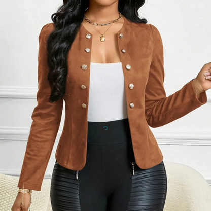 🌞Frühlingserwachen: 50% Rabatt!✨Damen Kragenlose Kunstwildleder-Jacke – Kurze Silhouette, Samtige Textur