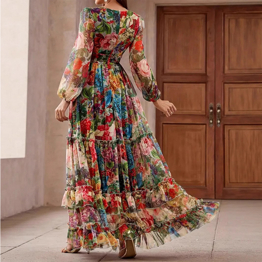 🌞Frühlingserwachen: 50% Rabatt!🔥Floraler Traum: Romantisches Boho-Maxikleid mit Empire-Taille & Laternenärmeln – Dein Look für Hochzeiten & Sommerfeste