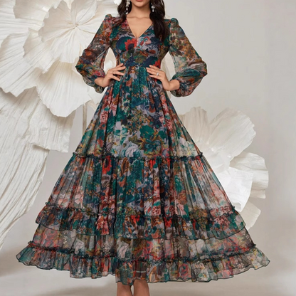 🌞Frühlingserwachen: 50% Rabatt!🔥Floraler Traum: Romantisches Boho-Maxikleid mit Empire-Taille & Laternenärmeln – Dein Look für Hochzeiten & Sommerfeste