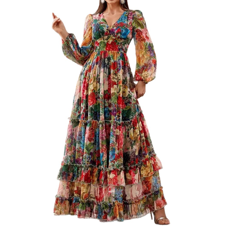 🌞Frühlingserwachen: 50% Rabatt!🔥Floraler Traum: Romantisches Boho-Maxikleid mit Empire-Taille & Laternenärmeln – Dein Look für Hochzeiten & Sommerfeste