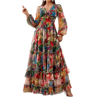 🌞Frühlingserwachen: 50% Rabatt!🔥Floraler Traum: Romantisches Boho-Maxikleid mit Empire-Taille & Laternenärmeln – Dein Look für Hochzeiten & Sommerfeste