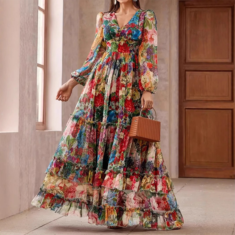 🌞Frühlingserwachen: 50% Rabatt!🔥Floraler Traum: Romantisches Boho-Maxikleid mit Empire-Taille & Laternenärmeln – Dein Look für Hochzeiten & Sommerfeste
