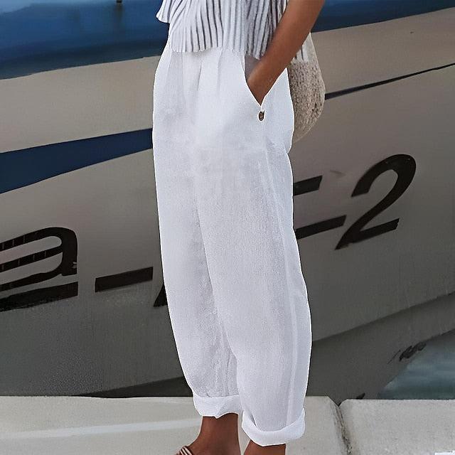 🌞Frühlingserwachen: 50% Rabatt!Maritime Sommerhose: Leichte Streifen-Hose mit Knopf-Details & Taschen