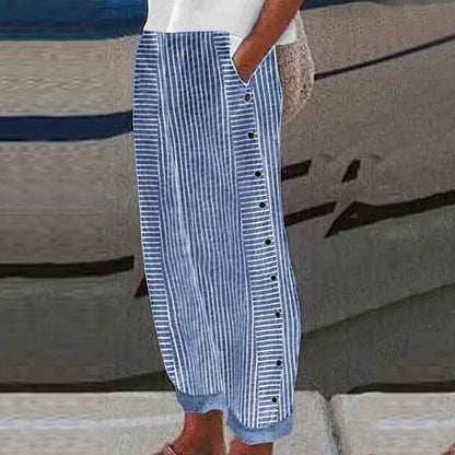 🌞Frühlingserwachen: 50% Rabatt!Maritime Sommerhose: Leichte Streifen-Hose mit Knopf-Details & Taschen