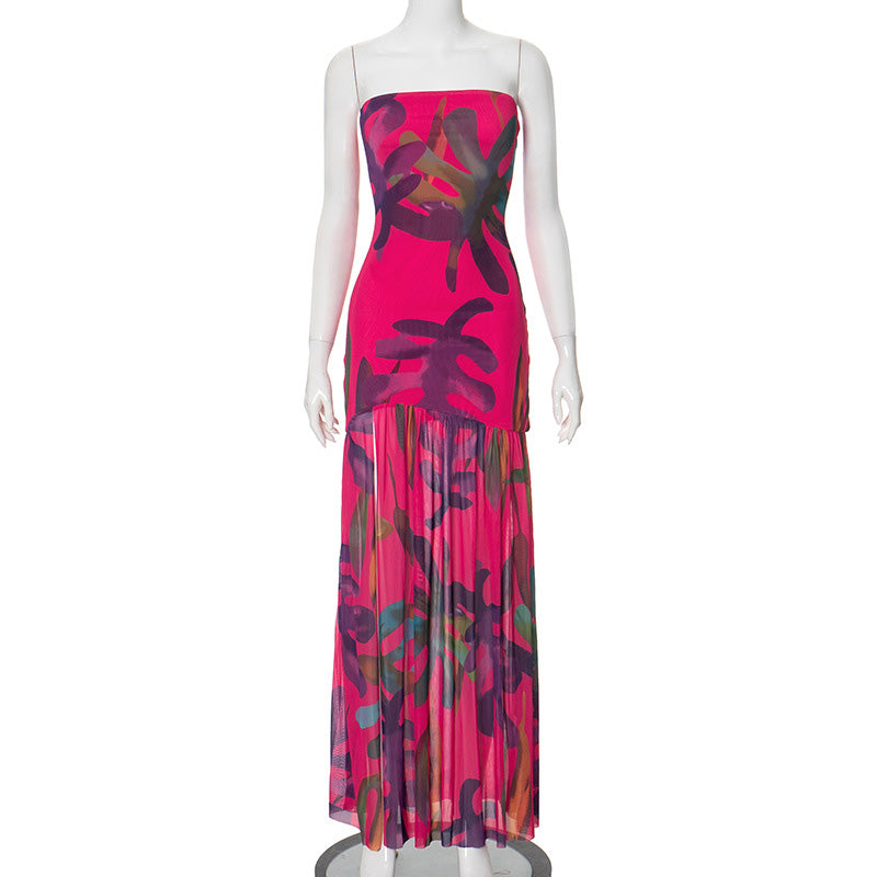 🌞Frühlingserwachen: 50% Rabatt!✨Atemberaubendes Partykleid: Trägerloses Bandeau-Maxikleid mit transparentem Tüll-Rock & Schlitz