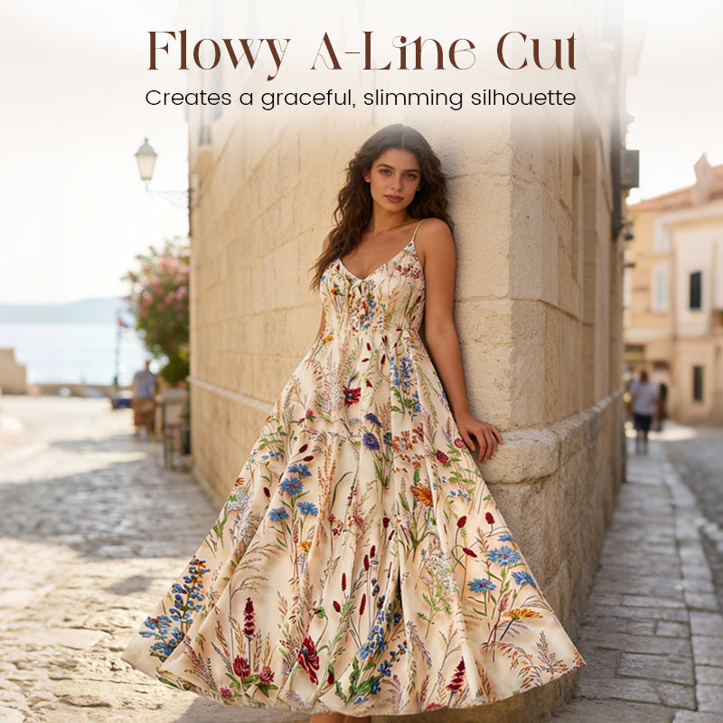 🌞Frühlingserwachen: 50% Rabatt!🔥Romantisches Curvy Sommerkleid: Midi-Trägerkleid in A-Linie mit Aquarell-Blumen