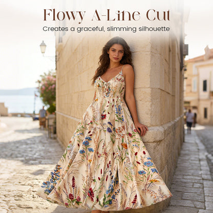 🌞Frühlingserwachen: 50% Rabatt!🔥Romantisches Curvy Sommerkleid: Midi-Trägerkleid in A-Linie mit Aquarell-Blumen