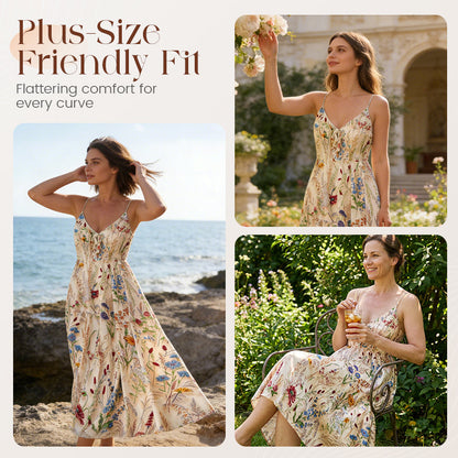 🌞Frühlingserwachen: 50% Rabatt!🔥Romantisches Curvy Sommerkleid: Midi-Trägerkleid in A-Linie mit Aquarell-Blumen