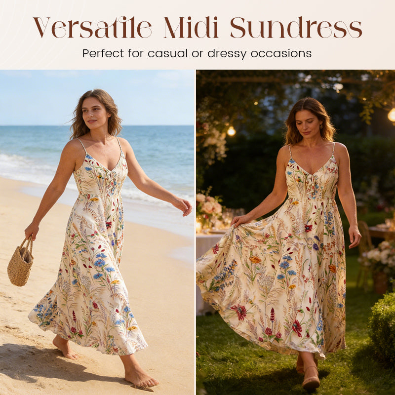 🌞Frühlingserwachen: 50% Rabatt!🔥Romantisches Curvy Sommerkleid: Midi-Trägerkleid in A-Linie mit Aquarell-Blumen